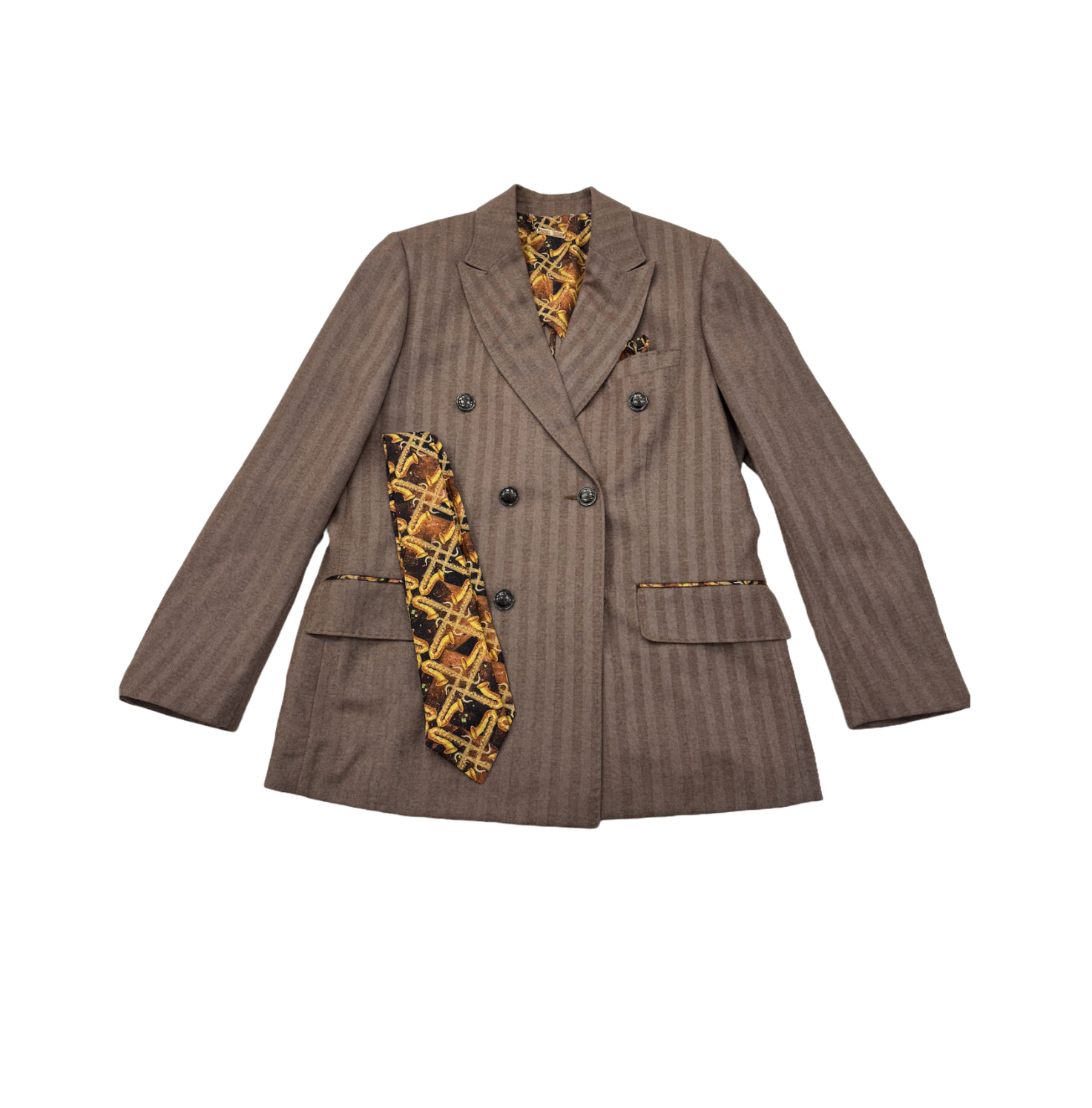 THE DOUBLE-BREASTED STRIPE BLAZER WITH TIE