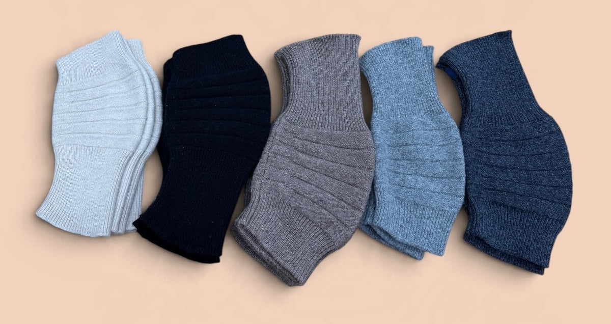 Cashmere and yak wool knit knee warmers in five colors