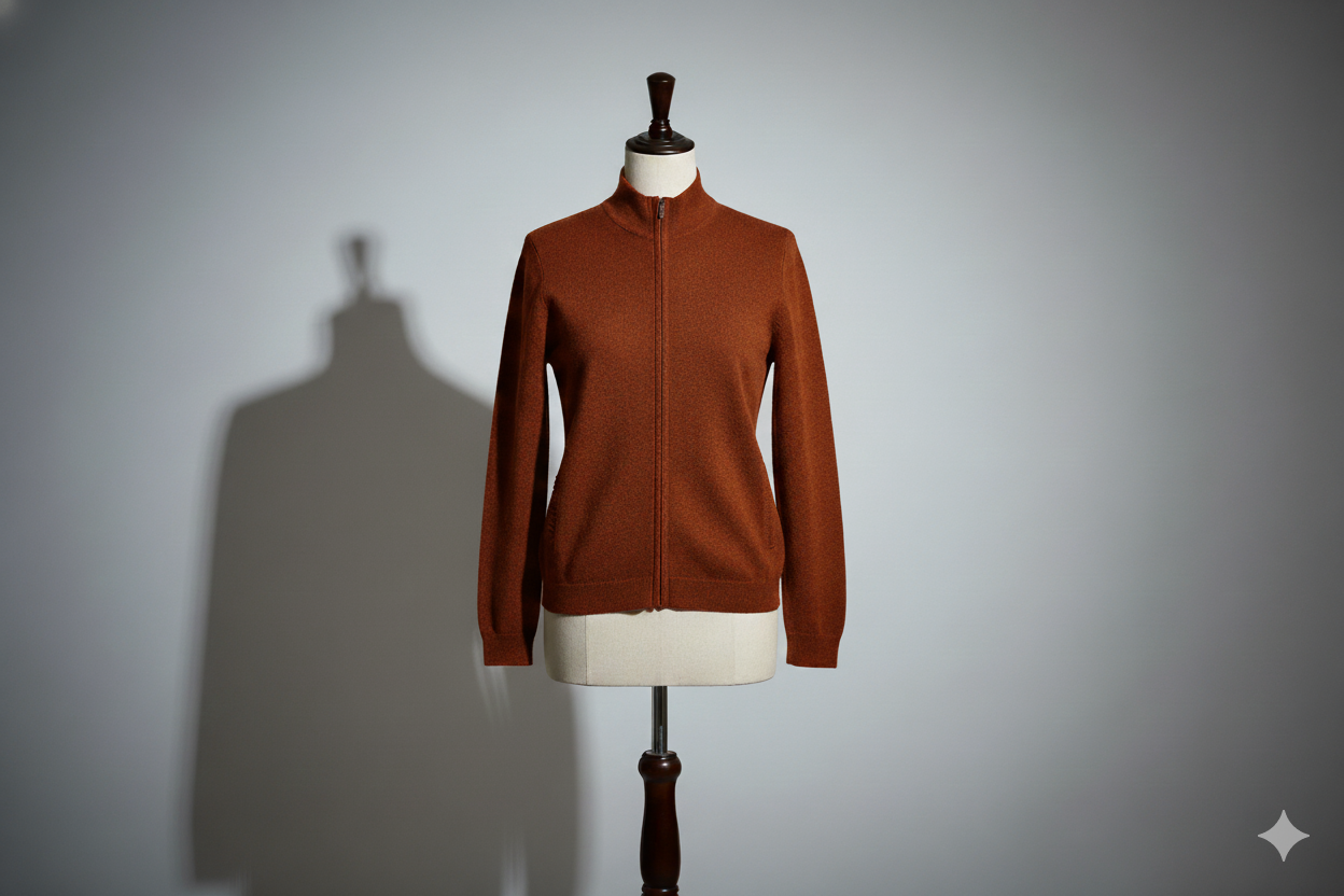 THE TERRA RUST CASHMERE ZIP CARDIGAN