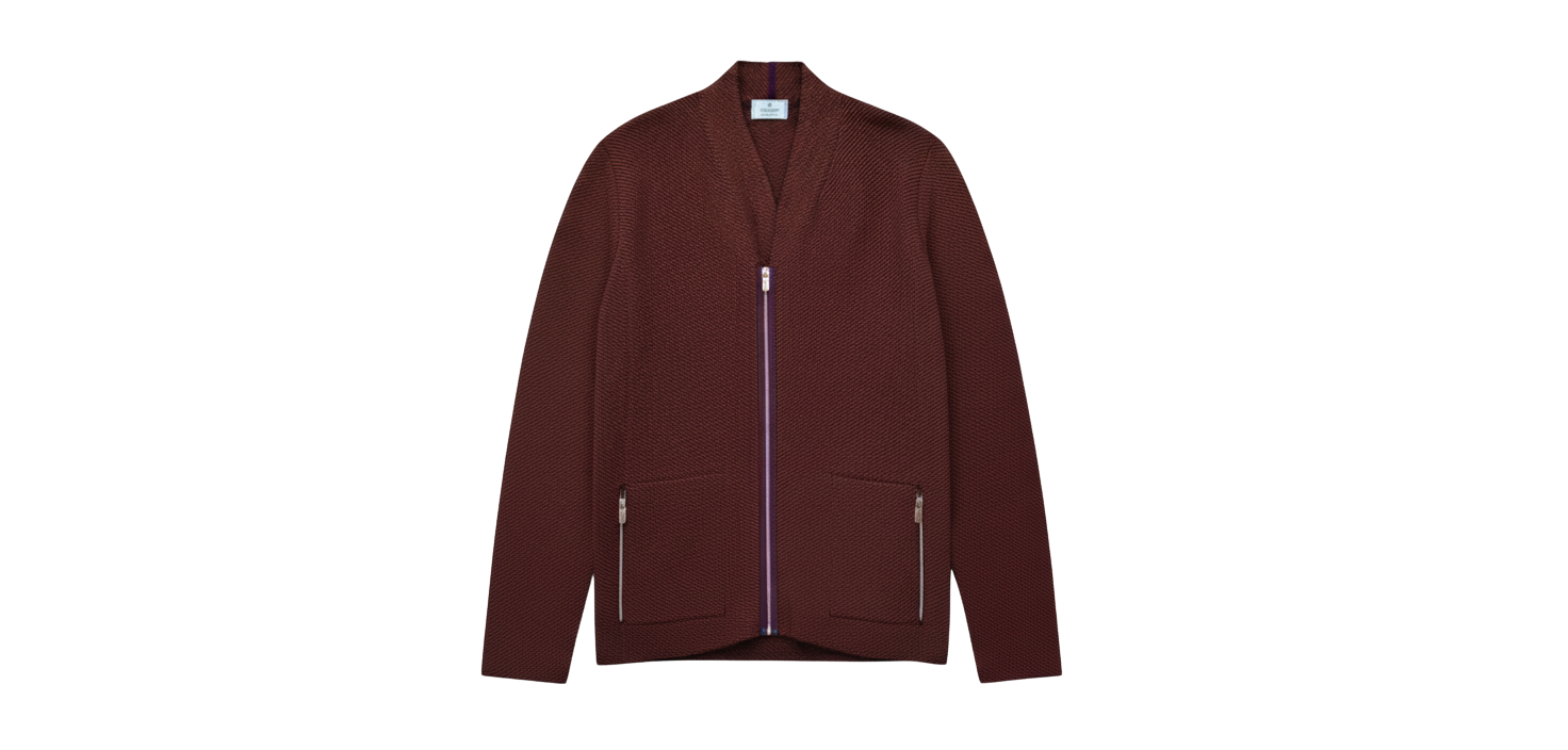 THE TEXTURED ZIP COAT CARDIGAN IN BURGUNDY