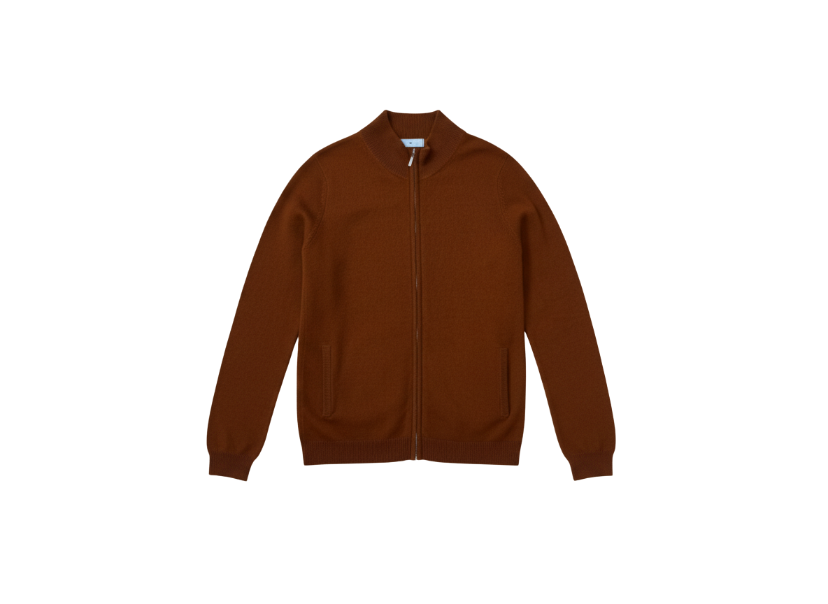 THE TERRA RUST CASHMERE ZIP CARDIGAN