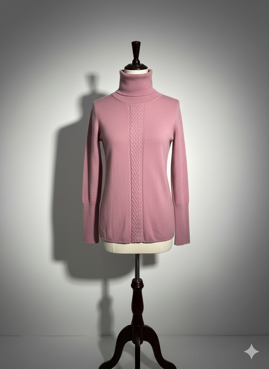 THE CABLE-PANEL CASHMERE TURTLENECK IN PINK