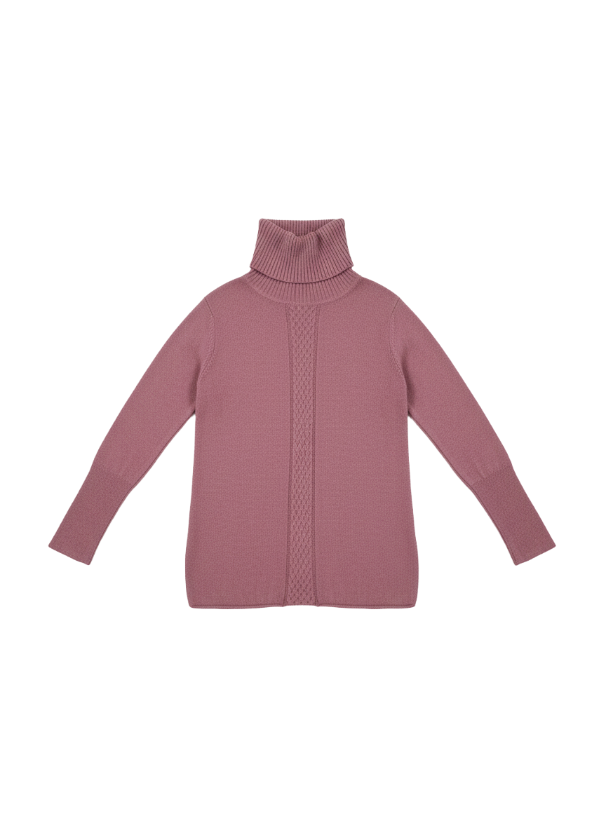 THE CABLE-PANEL CASHMERE TURTLENECK IN PINK