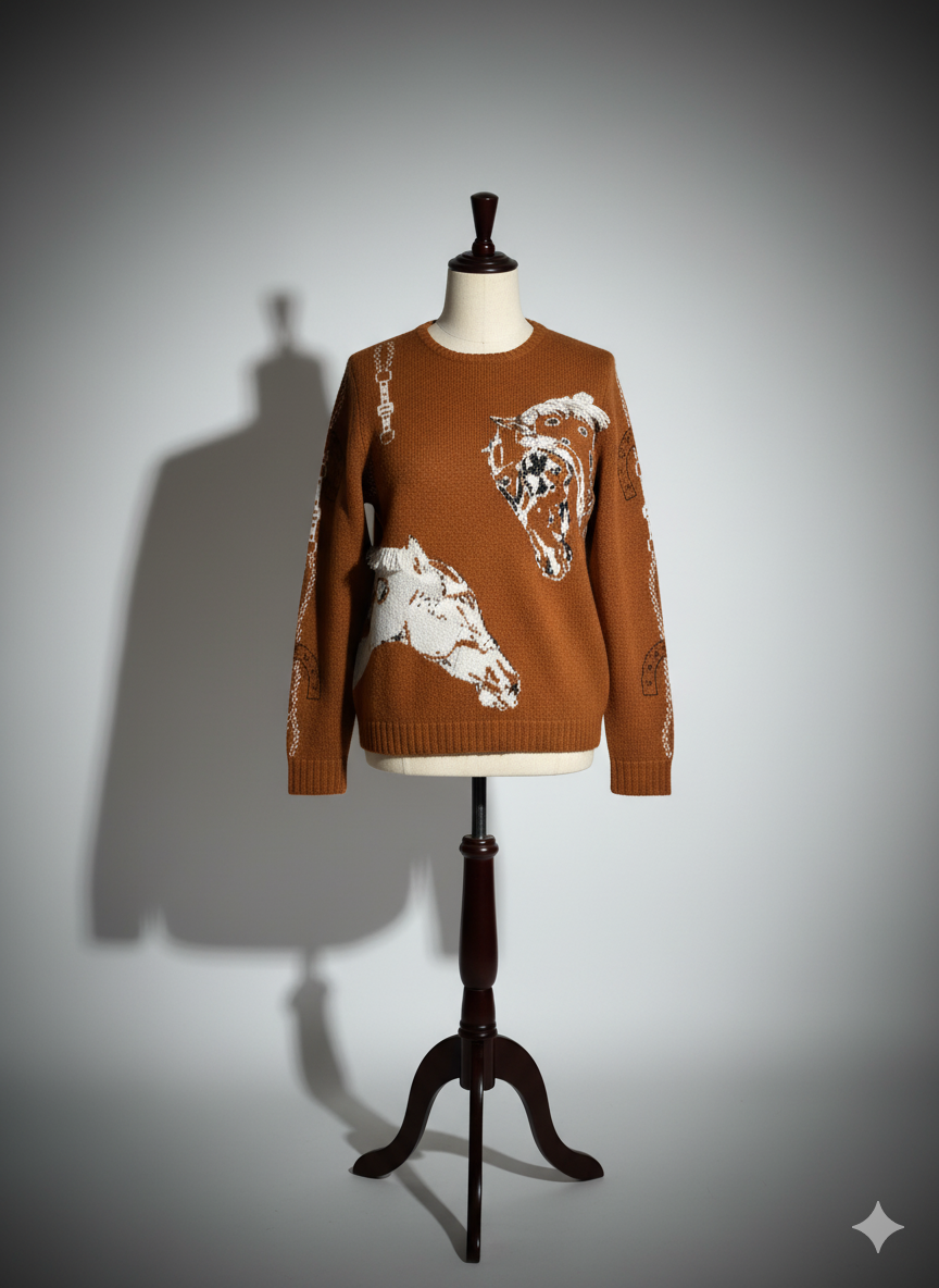 THE EQUESTRIAN PRINT SWEATER IN BROWN