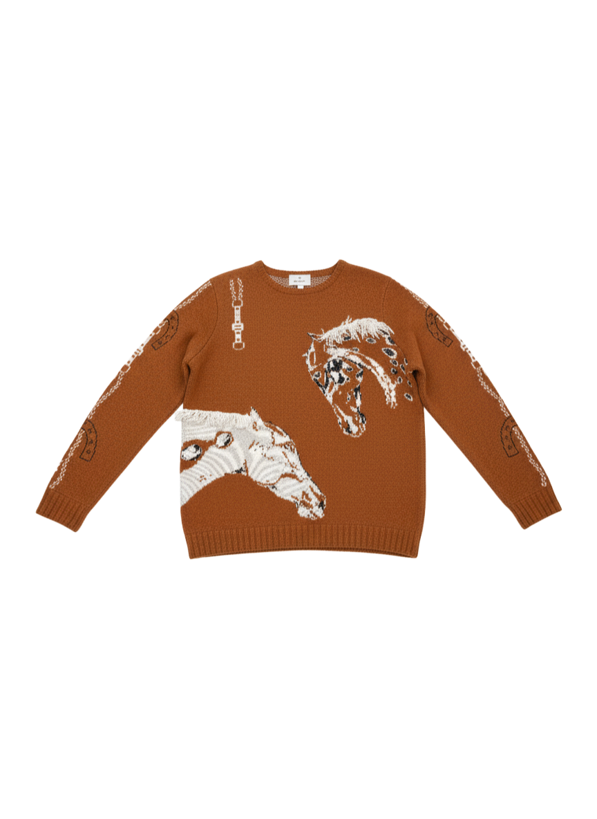 THE EQUESTRIAN PRINT SWEATER IN BROWN