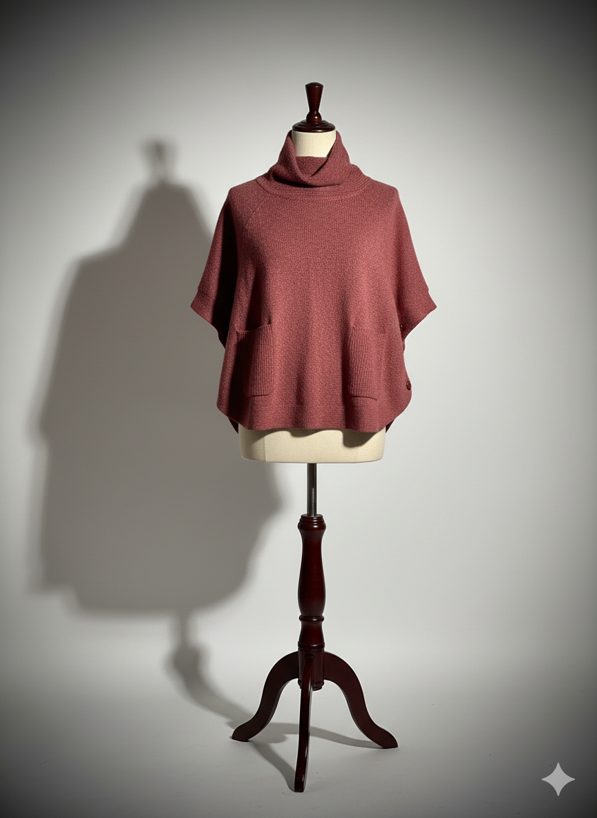 THE TURTLENECK CASHMERE CAPE IN ROSE