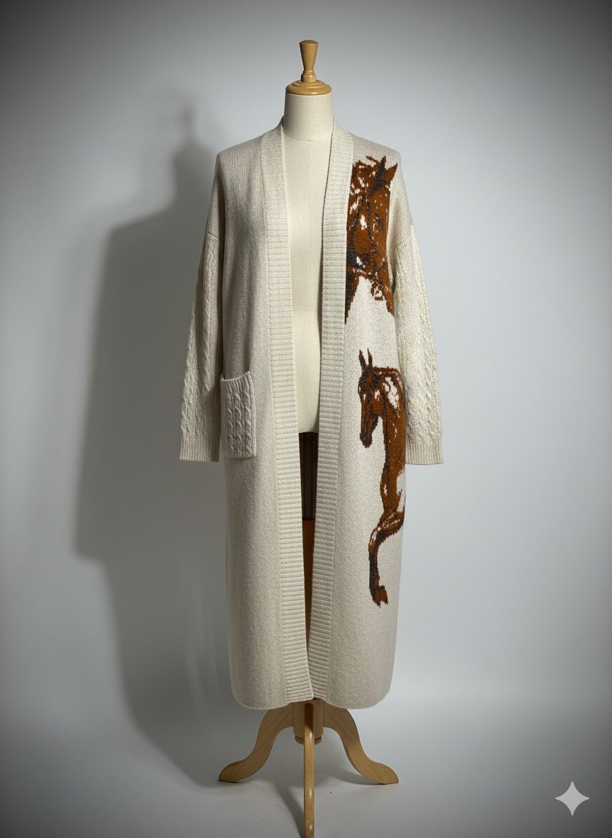 THE CABLE-KNIT EQUESTRIAN LONG COAT CARDIGAN