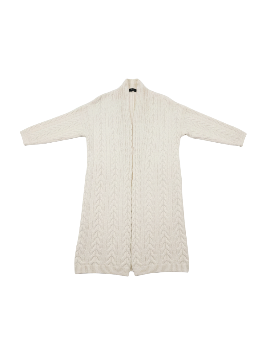 THE CABLE-KNIT CASHMERE COATIGAN IN CREAM