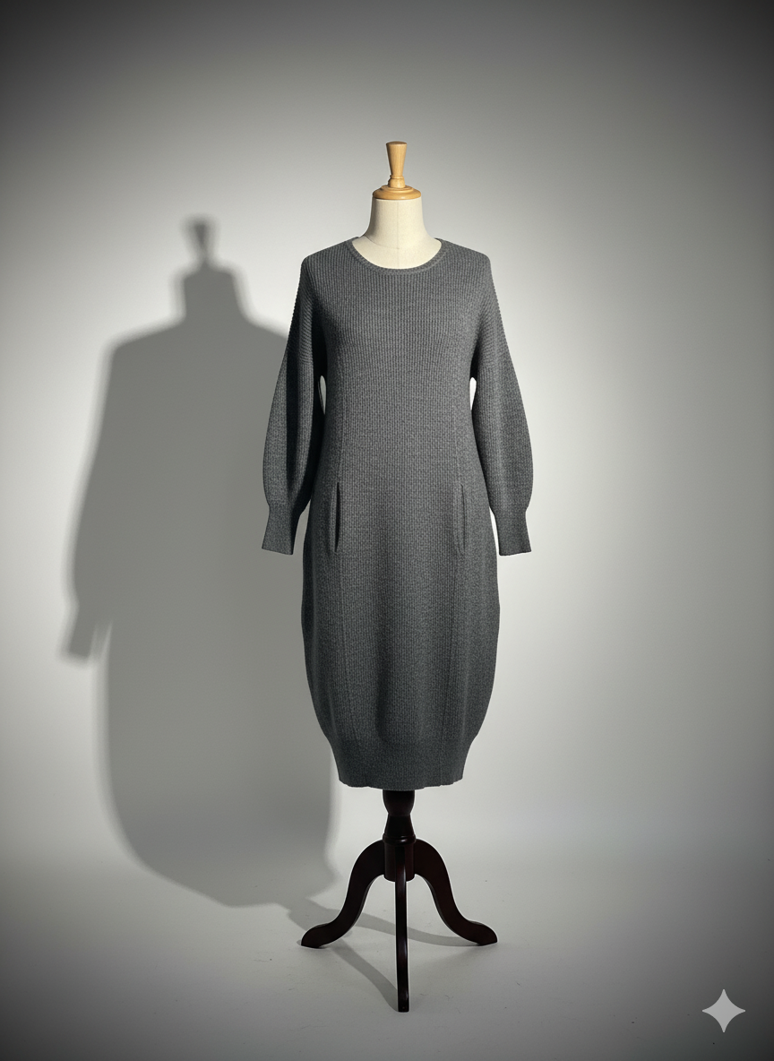 THE BALLOON-SLEEVE CASHMERE DRESS IN GREY