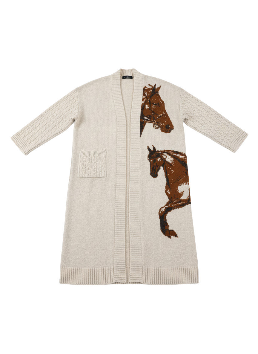 THE CABLE-KNIT EQUESTRIAN LONG COAT CARDIGAN
