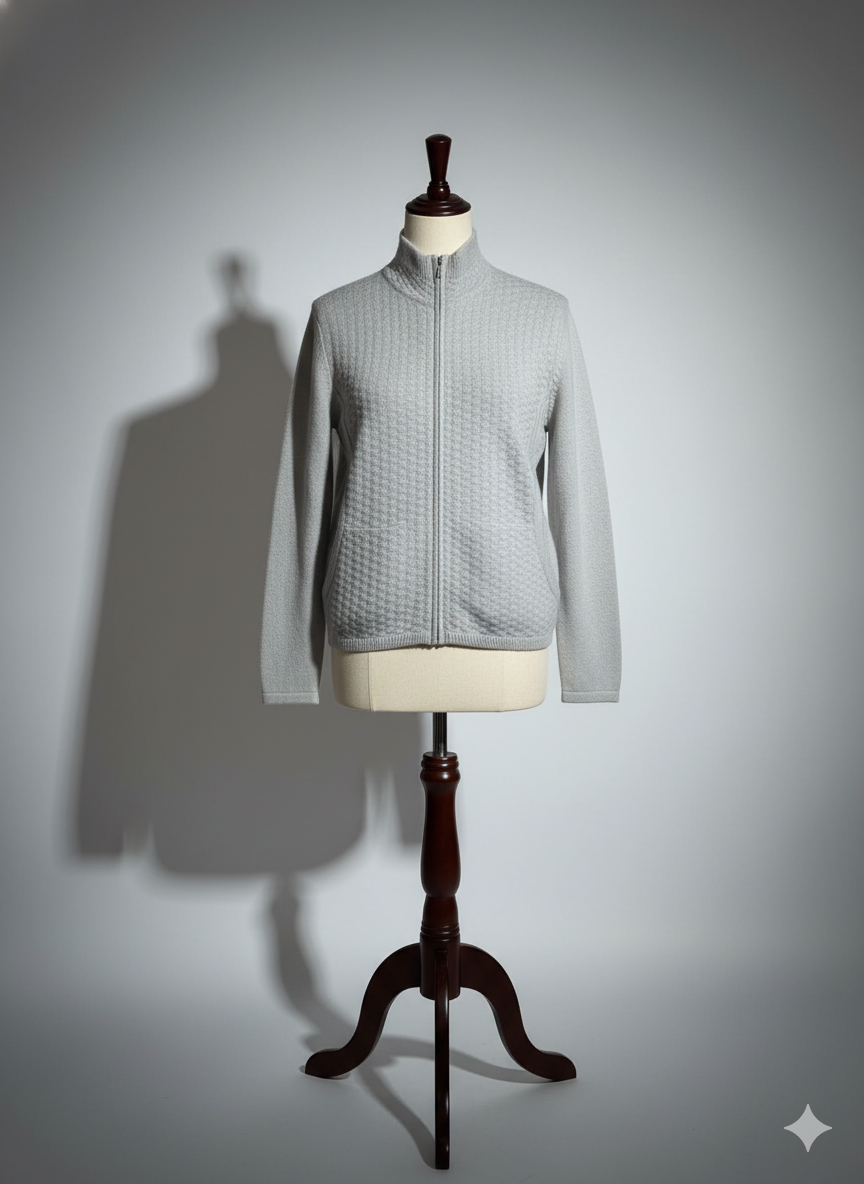 THE TEXTURED FULL ZIP CARDIGAN IN GREY