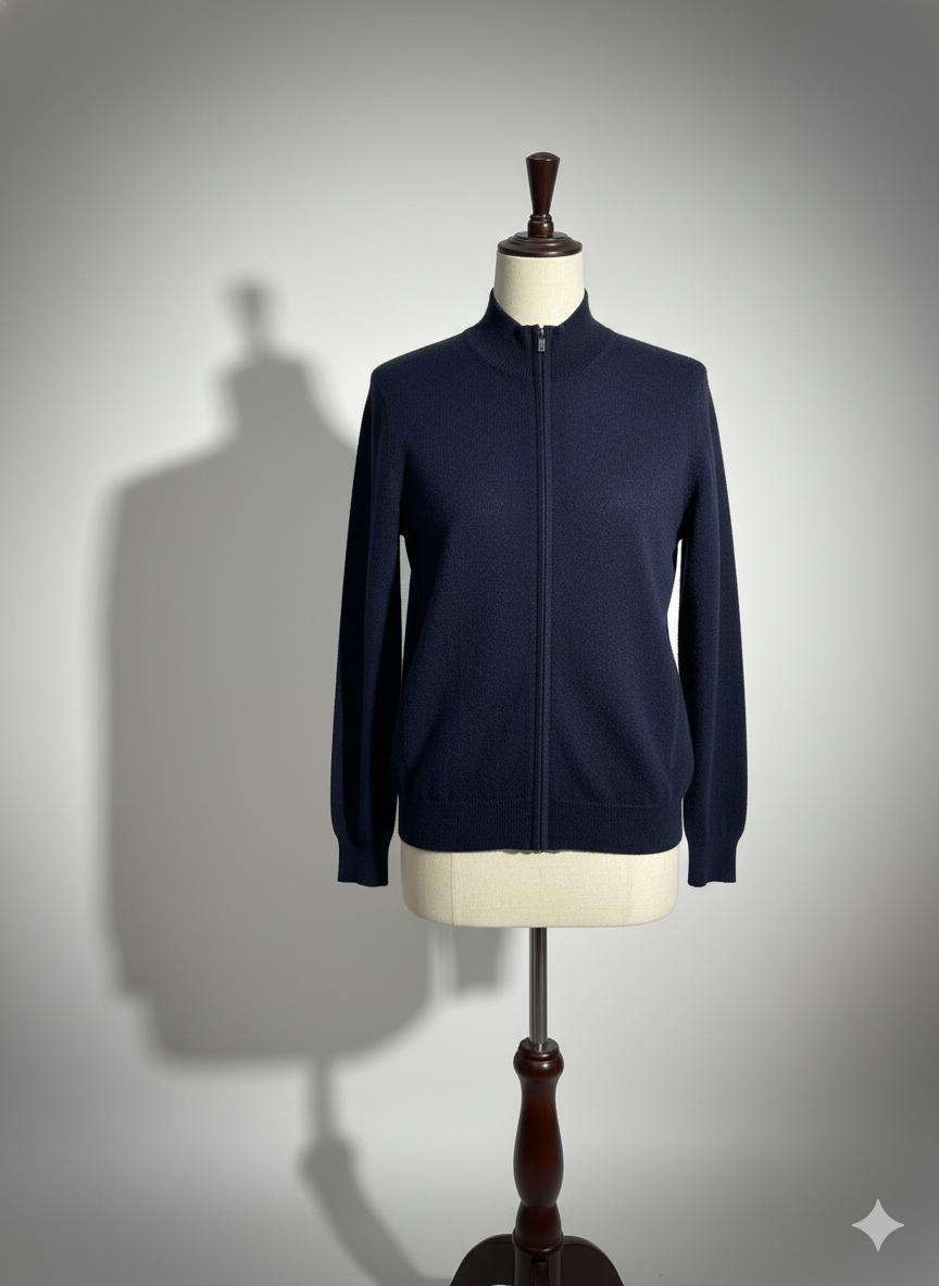 THE ESSENTIAL FULL ZIP CARDIGAN IN NAVY