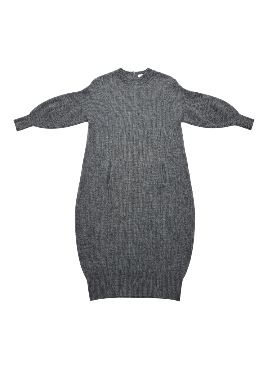 THE BALLOON-SLEEVE CASHMERE DRESS IN GREY