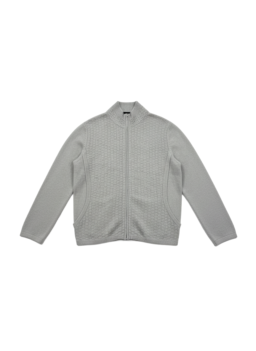 THE TEXTURED FULL ZIP CARDIGAN IN GREY