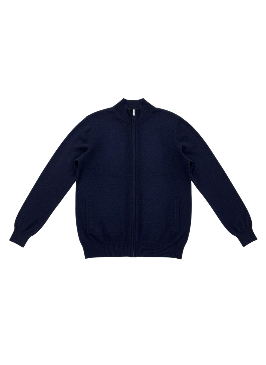 THE ESSENTIAL FULL ZIP CARDIGAN IN NAVY