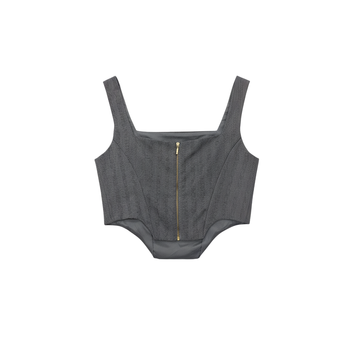 Gray bodysuit with a zipper on a white background