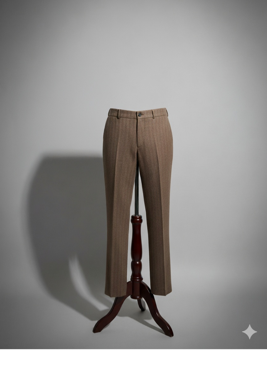 THE HERRINGBONE CASHMERE TROUSER IN BROWN