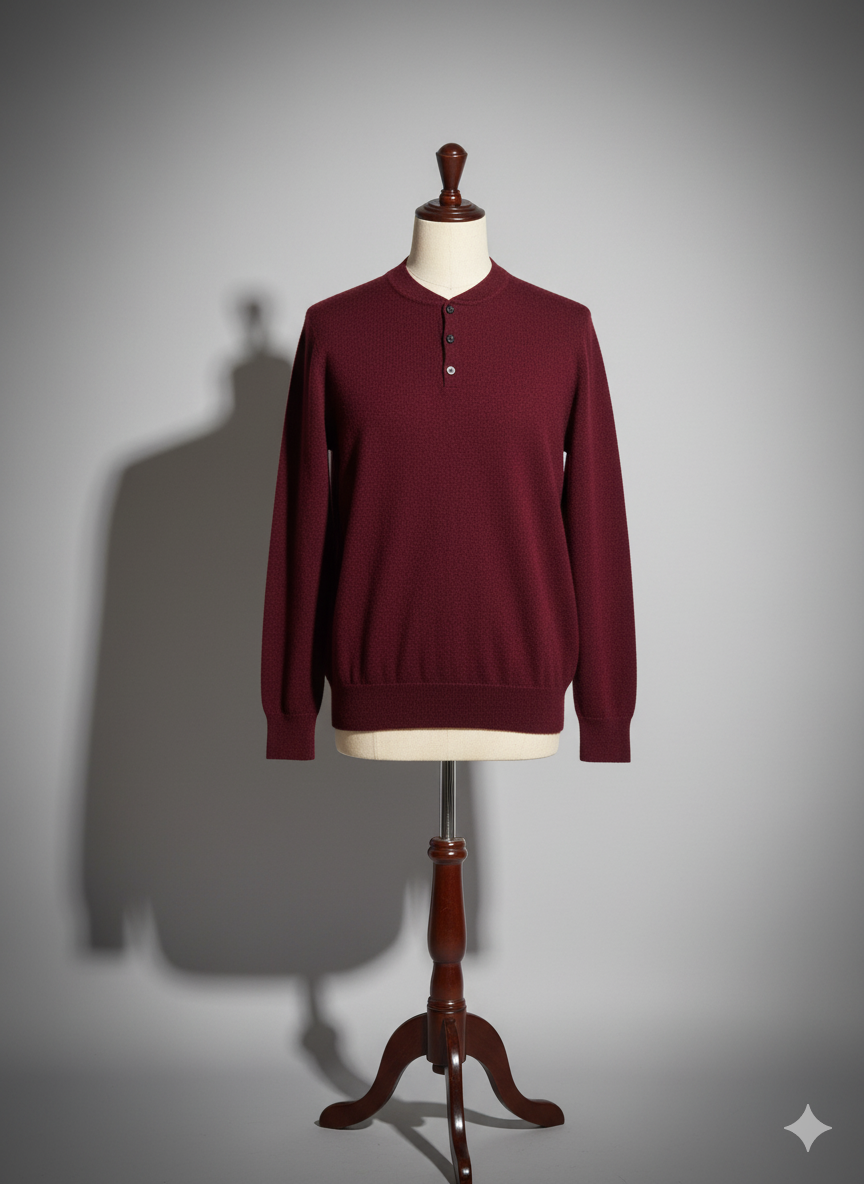 THE HENLEY-NECK CASHMERE SWEATER IN BURGUNDY