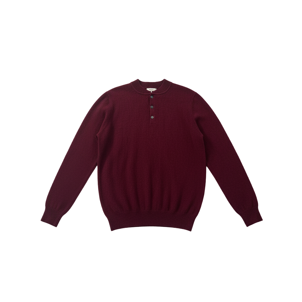 THE HENLEY-NECK CASHMERE SWEATER IN BURGUNDY
