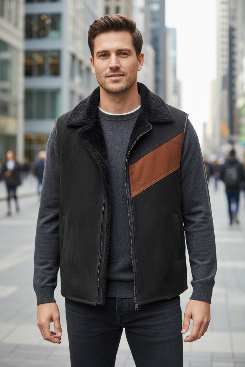 Unisex sheepskin vest in black