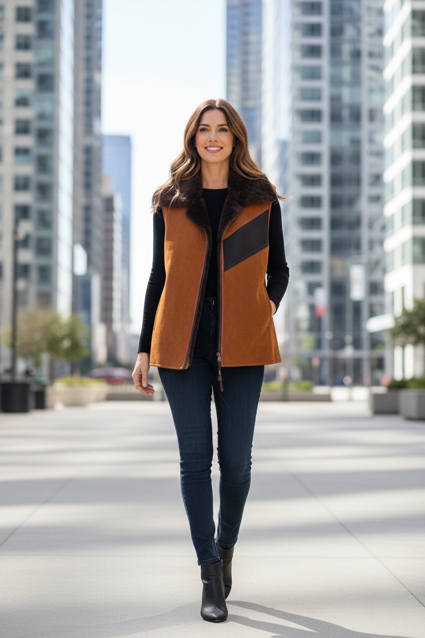 Unisex sheepskin vest in brown